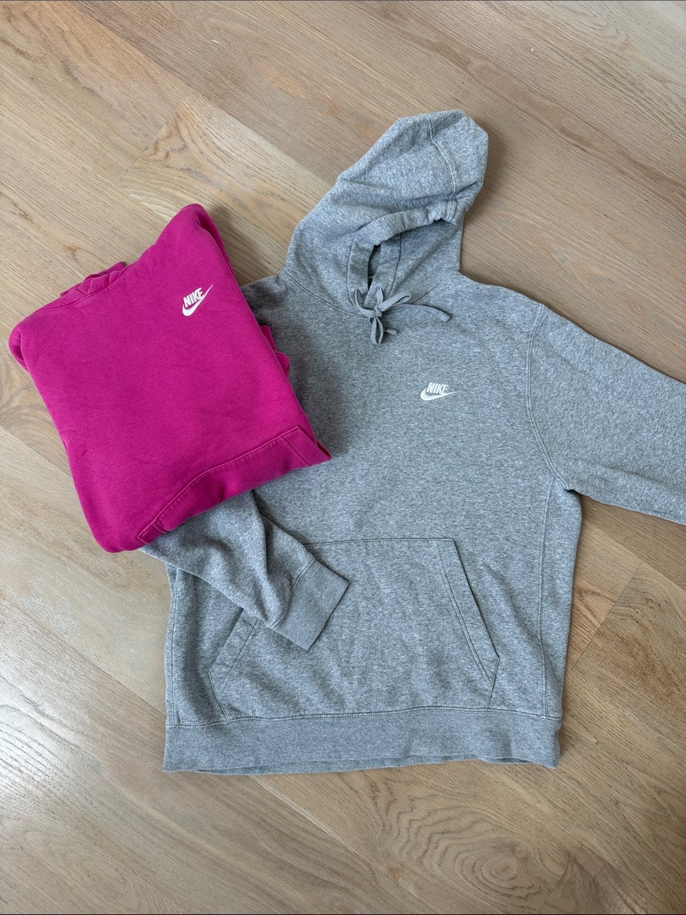 Nike Gray Hoodie & Fuchsia Sweatshirt  Bundle White Logos